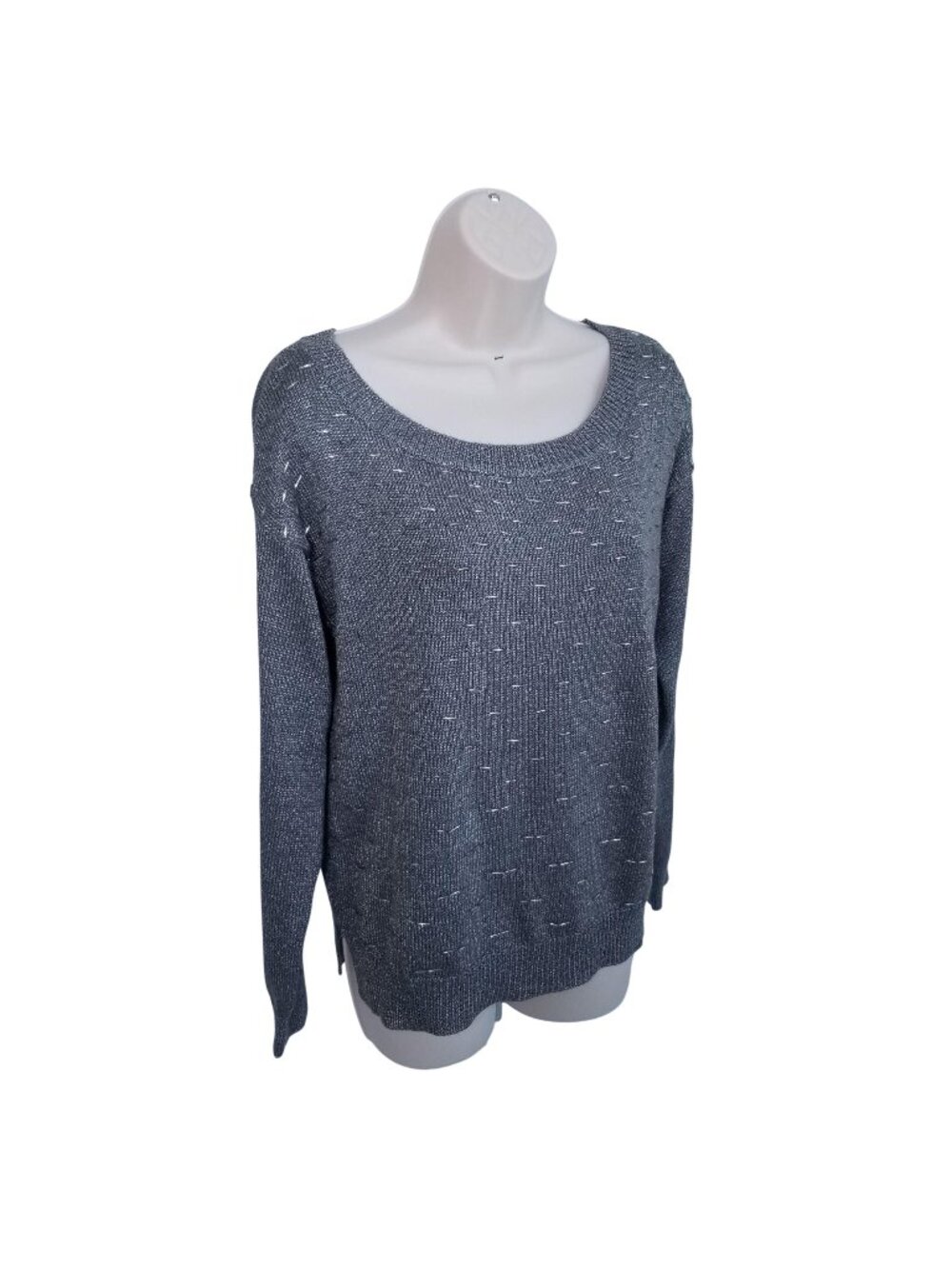 Lightweight Premise Gray Open Knit Sweater With Subtle Pinstripe Detailing Long